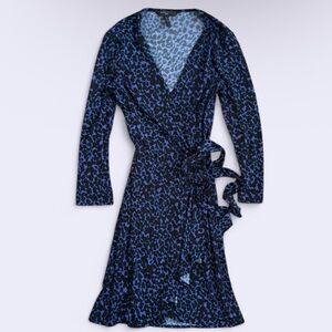BCBGMAXAZRIA Wrap Dress Abstract Leopard Print Black Purple Blue XS